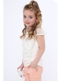 T-shirt with lace sleeves, cream, NDZ8147 - Online store - Boutique